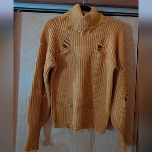 Chesley Women's Distressed Turtleneck Sweater in Mustard